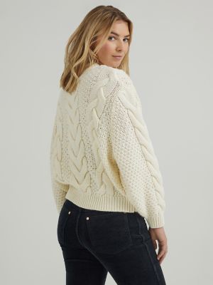 Women's button up discount cable knit sweater