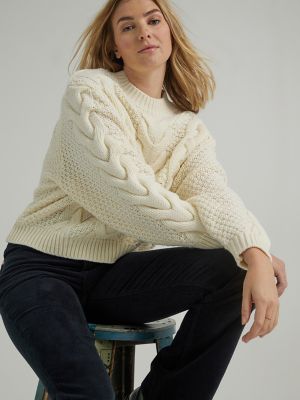 Women's Cable Knit Sweater in Worn White