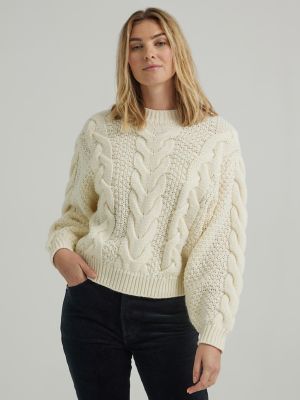 Cream Cropped Cable Down Cardigan