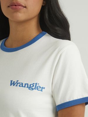 Wrangler Womens Blue Jeans Lady Ringer Tee Worn White Size M