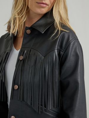 Women's Oversized Fringe Jacket in Black