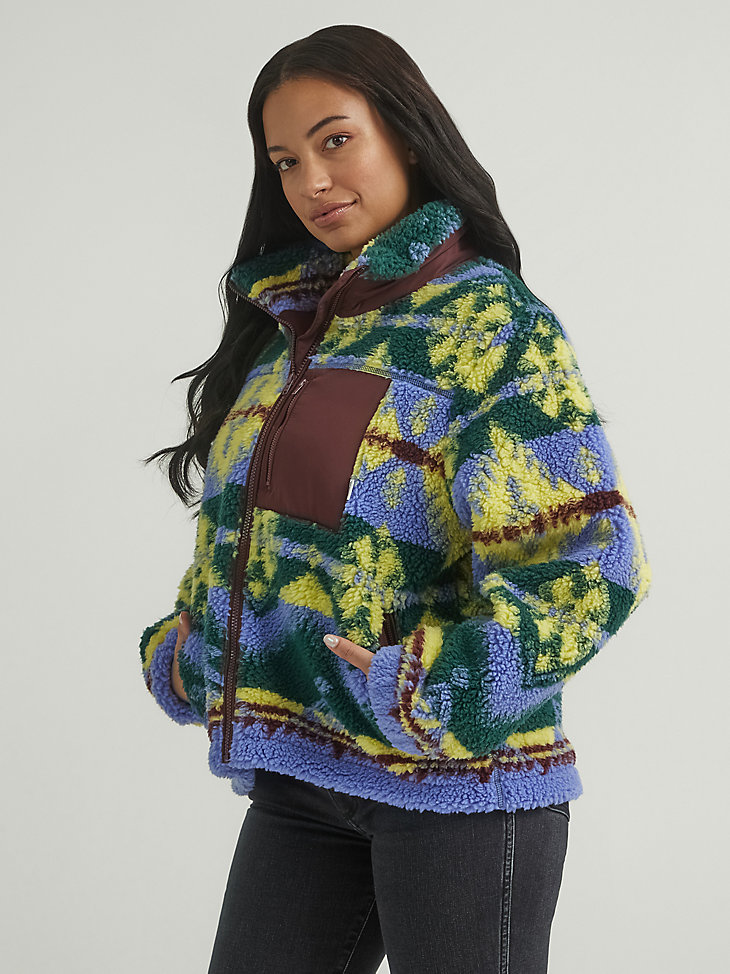 Women's All Over Printed Sherpa Jacket in Very Peri Purple alternative view