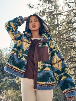 Women's All Over Printed Sherpa Jacket in Very Peri Purple