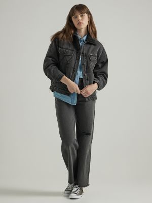 Sherpa denim on sale jacket womens black