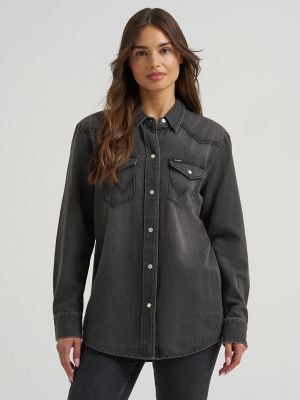 【BLACK】Denim shirt Black denim shirt snap | Shop Black denim shirt snap from Wrangler®
