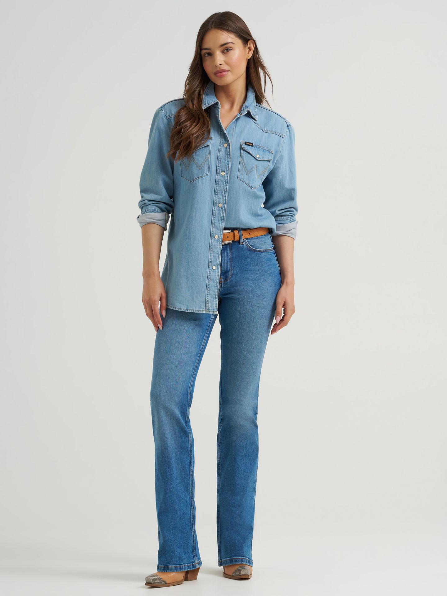 Женская рубашка Wrangler Boyfriend Denim Shirt, цвет: Синий — фото 3