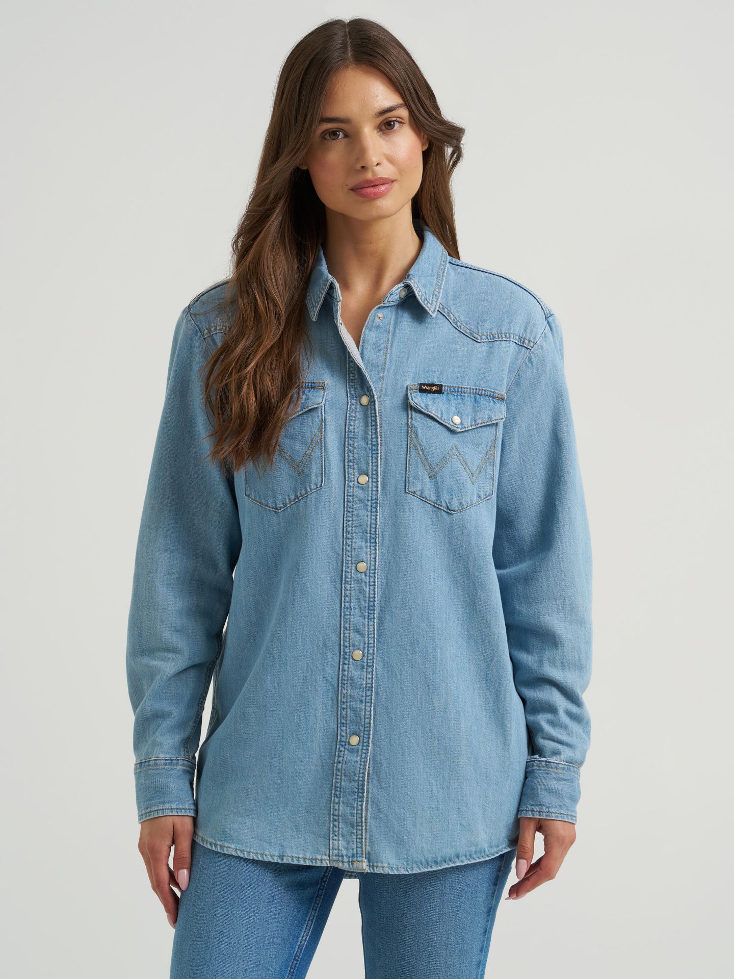 Женская рубашка Wrangler Boyfriend Denim Shirt, цвет: Синий — фото 4