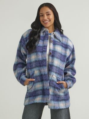 Women's Oversized Western Plaid Jacket in Very Peri Purple