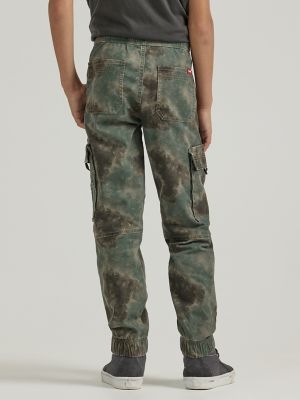 Wrangler Boy's Loose Fit Cargo Jogger with Elasticized Cuffs - Forest Night Blurred Camo - 4-18 & Husky Each