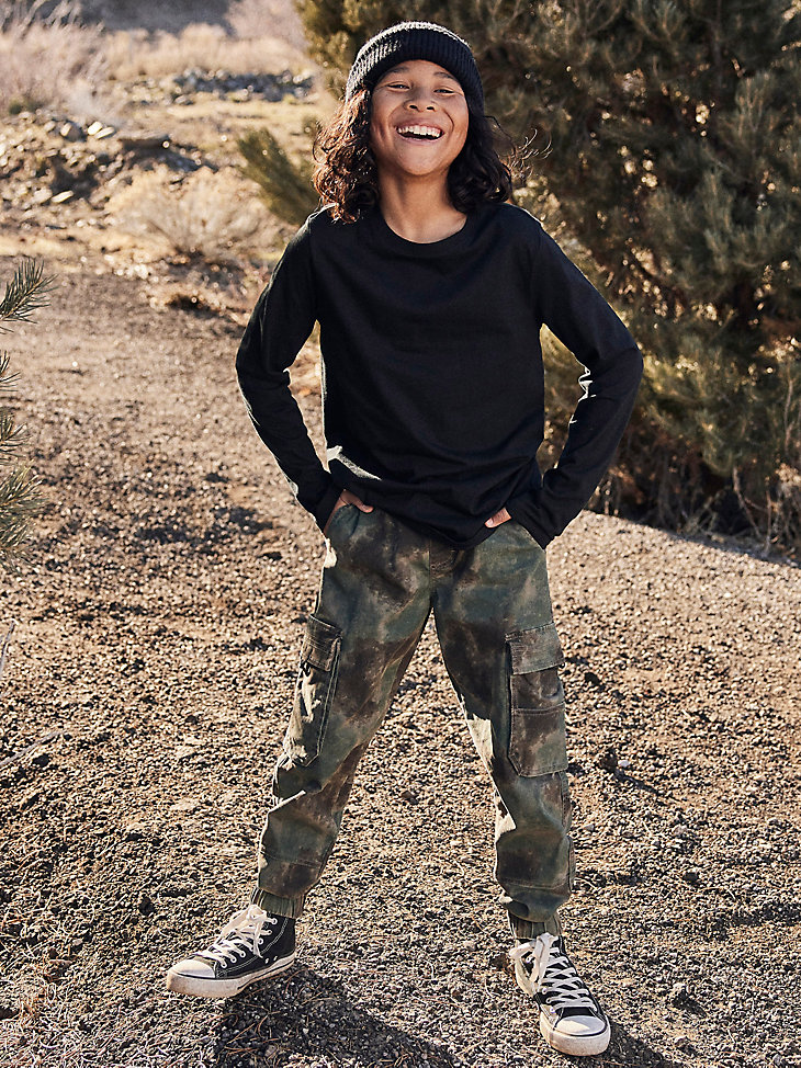 Boy's Loose Fit Cargo Jogger (8-16) in Blurred Camo Forest