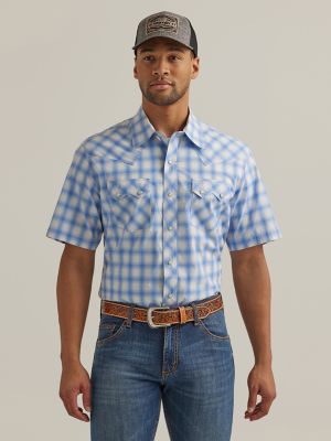 Men s Wrangler Retro Short Sleeve Western Snap with Sawtooth Flap