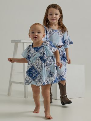 Baby Girl Floral Print Ruffle Square Neck Button Long-sleeve Dress