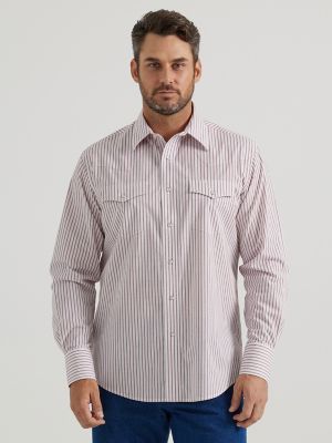 Men's Wrinkle Resist Long Sleeve Western Snap Stripe Shirt in Red Stripes