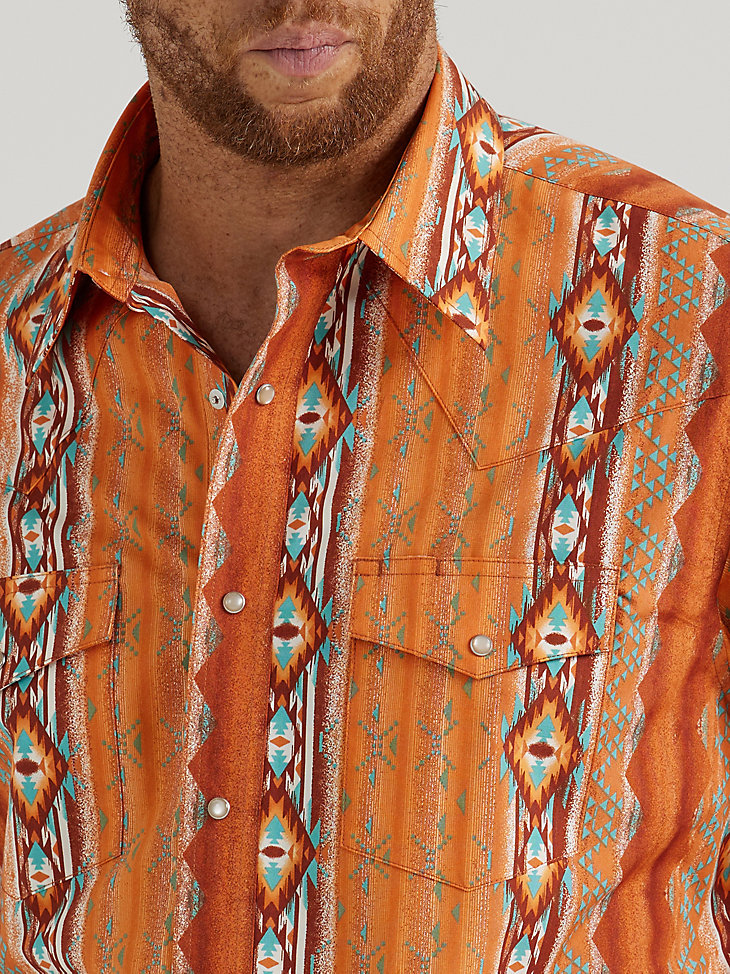 Men's Checotah® Long Sleeve Western Snap Printed Shirt in Rust