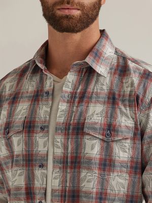 Men's Wrangler Retro® Long Sleeve Button-Down Plaid Shirt in Beige