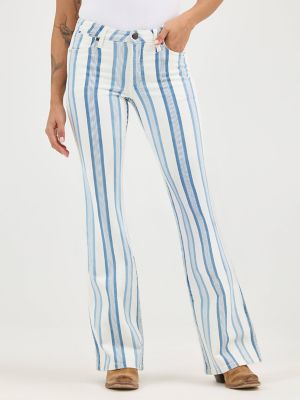 Striped High Rise Flare Jeans