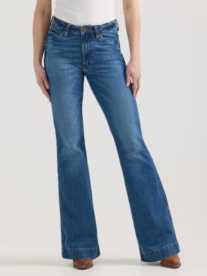 Women's Button Bells High Rise Extra Stretch Two Tone Jeans