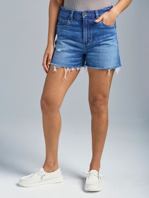 Weekday Fire low rise denim shorts in spring blue