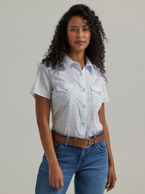 Women's Essential Short Sleeve Plaid Western Snap Top