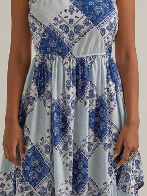 Women's Wrangler Handkerchief Hem Strappy Dress in Bandana Blue