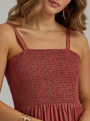 Women's Smocked Bodice Maxi Dress in Rust alternative view 3