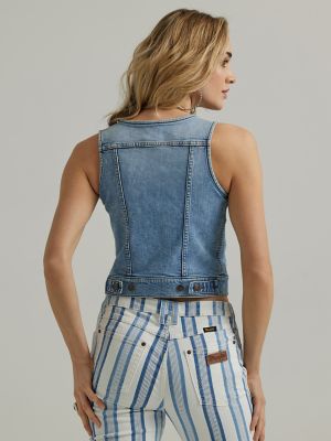 Women's Wrangler Western Denim Vest Shirt in Blue