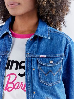 Distressed Denim Jacket with Hot Pink Fur Lining and Collar