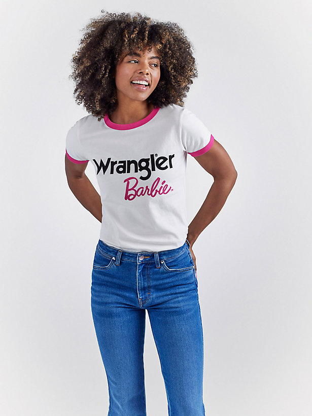 Wrangler x Barbie™ Logos Slim Ringer Tee in Worn White