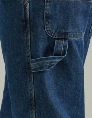 Fleece Lined Wrangler Work Jeans 33x30 Relaxed Fit Medium Wash Leather Logo