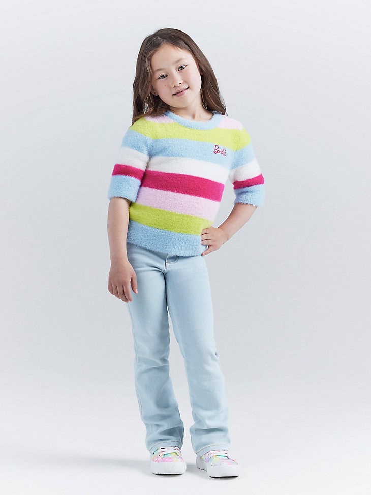 Wrangler x Barbie™ Girl's Fuzzy Sweater in Rainbow Stripe alternative view 3