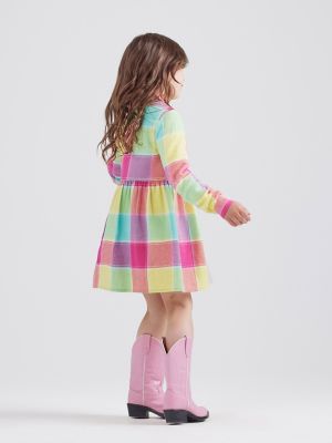 Wrangler x Barbie™ Girl's Plaid Western Snap Shirt Dress