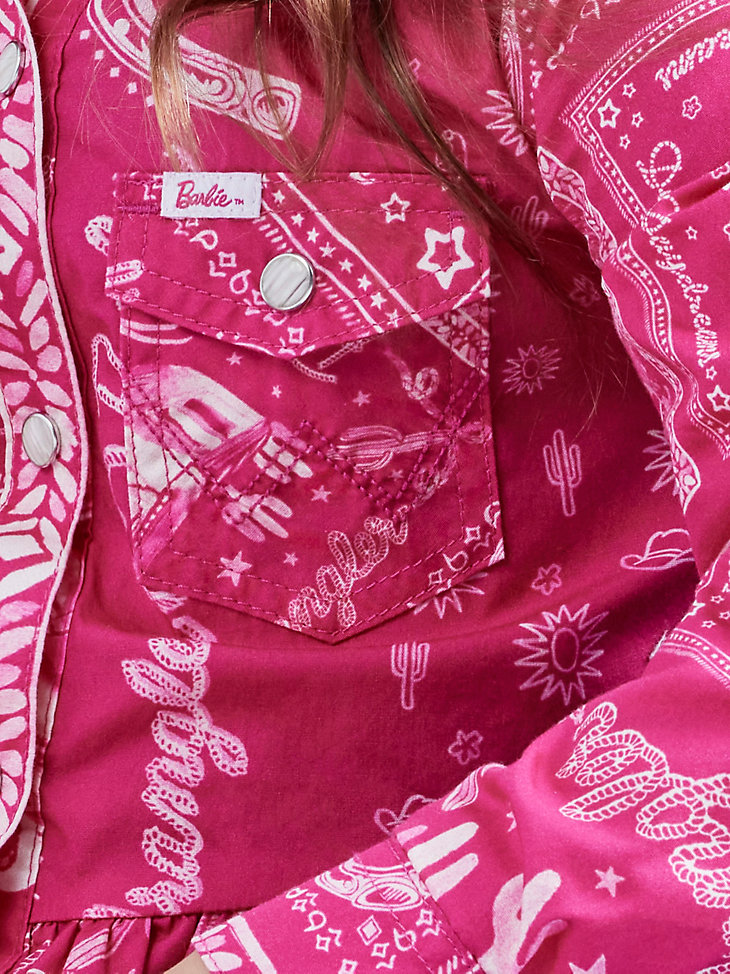 Wrangler x Barbie™ Girl's Bandana Western Snap Shirt Dress in Bandana Pink alternative view 4