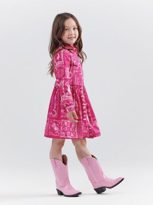 Wrangler x Barbie™ Girl's Bandana Western Snap Shirt Dress | GIRLS ...