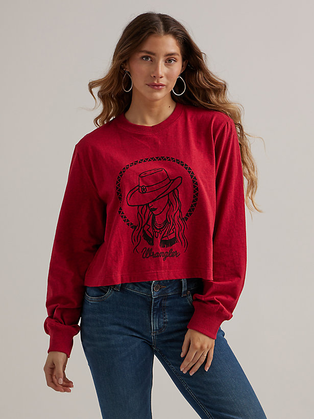Women's Long Sleeve Cropped Cowgirl Lasso Graphic Tee