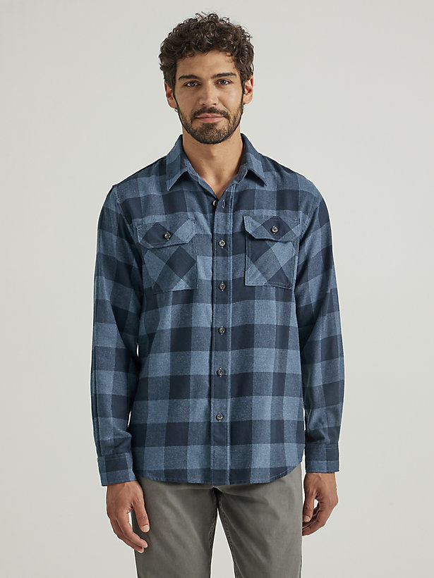 Men's Wrangler® Flannel Plaid Shirt in Sargasso Sea