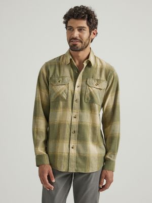 Olive green best sale plaid shirt