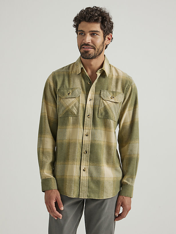 Men's Wrangler® Flannel Plaid Shirt in Wintermoss