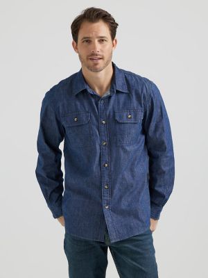 Wrangler Rugged Wear Denim Shirt XL Blue Long Sleeve Button Down
