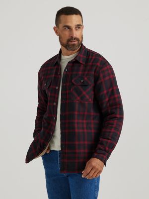 Men's Wrangler® Heavyweight Plaid Sherpa Lined Shirt Jacket in Midnight