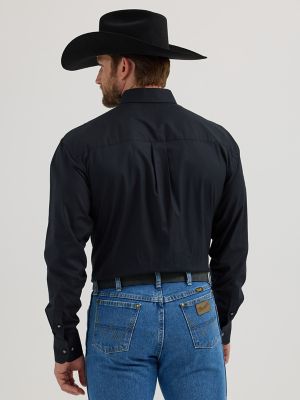 Men's George Strait & Wrangler® National Patriot™ Button Down Solid Shirt in Black
