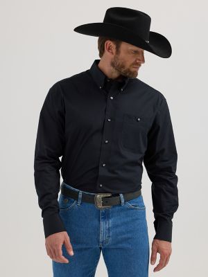 Men's George Strait & Wrangler® National Patriot™ Button Down Solid Shirt in Black