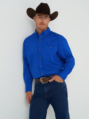 Men's George Strait & Wrangler® National Patriot™ Button Down Solid Shirt in Royal Blue