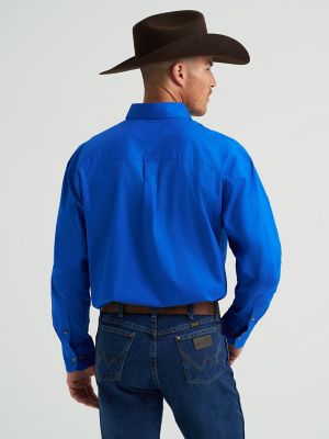 Men's George Strait & Wrangler® National Patriot™ Button Down Solid Shirt in Royal Blue