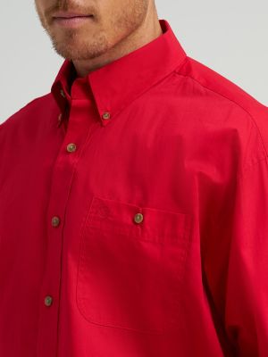 Men's George Strait & Wrangler&reg; National Patriot&trade; Button Down Solid Shirt in Red alternative view 5