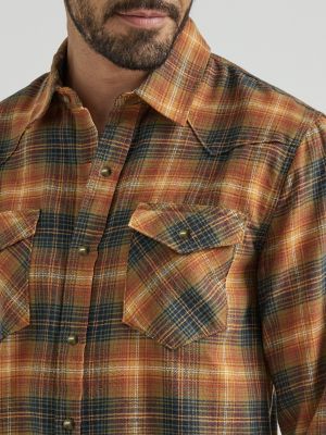 Mens burnt orange plaid hot sale shirt