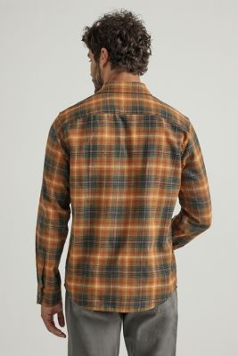 orange plaid flannel shirt mens