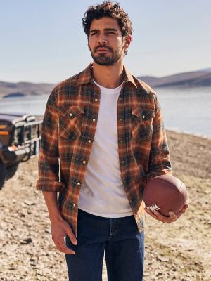 Men's Brushed Flannel Shirt in Burnt Henna Orange