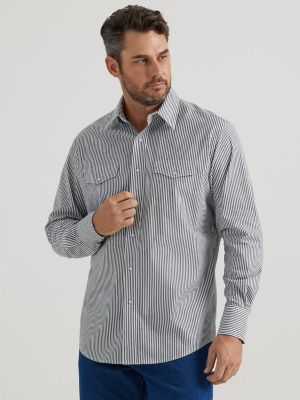 Men's Wrinkle Resist Long Sleeve Western Snap Stripe Shirt in Black Stripe