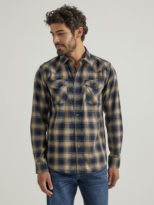 Wrangler MACW20B Mens Performance Long Sleeve Shirt Plaid Blue