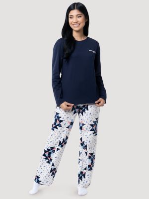 Women's Star Print Pajamas Set Long Sleeve Pullover Sweatshirt and  Drawstring Jogger Pants Loungewear Pj Sets Sleepwear